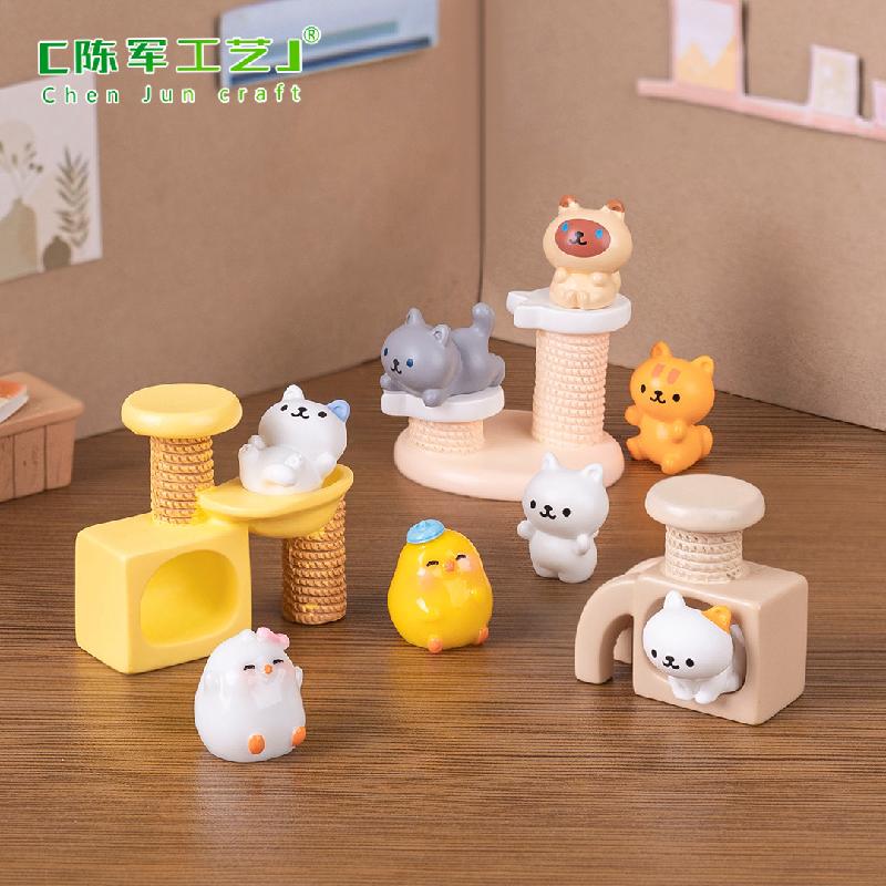 Phụ Kiện Tiểu Cảnh 微景观创意可爱猫爬架小猫公仔娃娃屋 DIY装饰配件迷你桌面小摆件