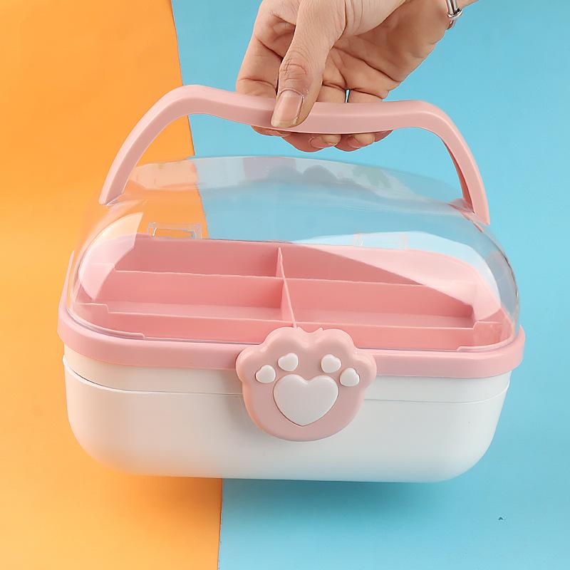 猫爪咕卡箱可折叠收纳箱化妆品文具箱学生少女发饰整理桌面分层盒