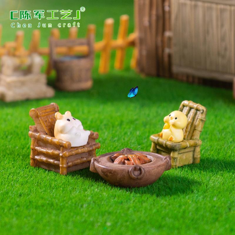 Phụ Kiện Tiểu Cảnh 微景观创意古风竹椅推车小物件庭院造景 DIY装饰品配件迷你小摆件