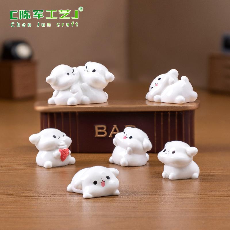 Phụ Kiện Tiểu Cảnh 微景观可爱趴趴白色小狗公仔 娃娃屋diy装饰品配件车载桌面小摆件
