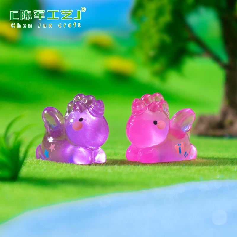 Phụ Kiện Tiểu Cảnh 跨境新品微景观创意夜光趴趴独角兽公仔 DIY装饰品配件迷你小摆件