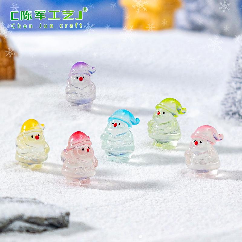 Phụ Kiện Tiểu Cảnh 微景观创意夜光圣诞老人萌粒造雪景 DIY装饰品配件迷你树脂小摆件