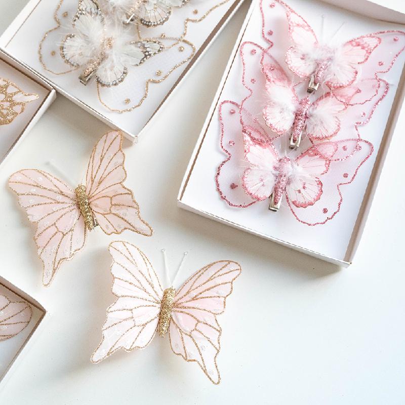 Trang Trí Noel Móc treo trang trí Giáng Sinh lưới ren giả bướm cao cấp, decor cây thông Noel tinh tế, phụ kiện trang trí Noel