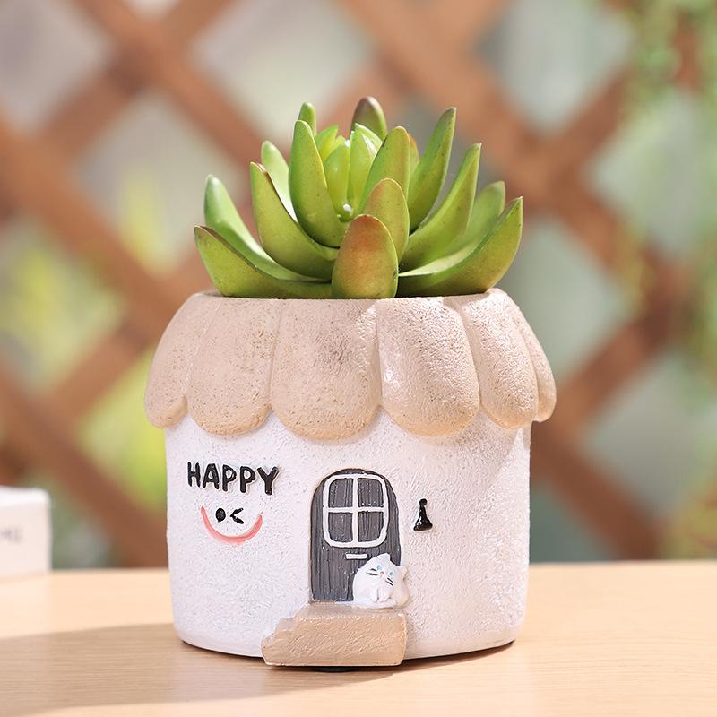 Chậu Cây Resin Chậu cây hình ngôi nhà góc nhỏ resin, chậu mọng nước mini, trang trí bàn và tiểu cảnh (RG-66)