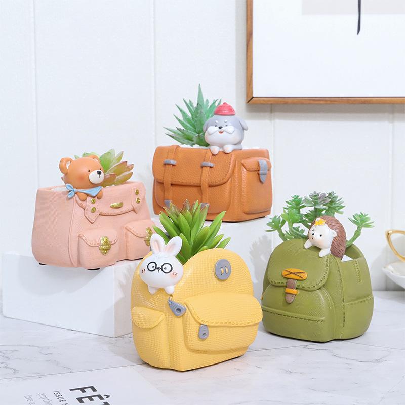 Chậu Cây Resin Chậu cây resin hình balo, chậu mọng nước mini, trang trí bàn làm việc văn phòng (RG-35)