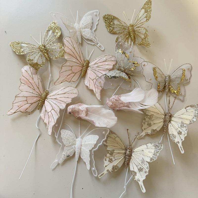 Trang Trí Noel Phụ kiện trang trí Giáng Sinh Peacetime sang trọng, hình bướm màu sắc, decor bàn làm việc, trang trí cây thông Noel cao cấp