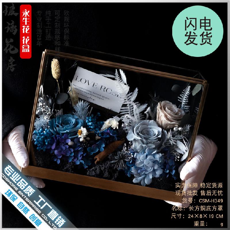 Chậu Đa Giác 永生花花盒金属铜条玻璃花房罩子收纳生日礼物情人节母亲节礼物