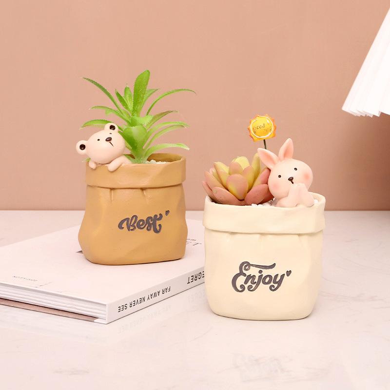 Chậu Cây Resin Chậu cây mọng nước hình túi giấy Bắc Âu, chậu resin mini, trang trí nhà và văn phòng (RG-38)