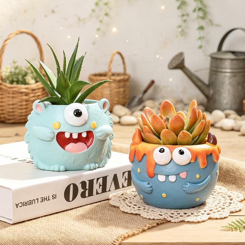 Chậu Cây Resin Chậu cây mọng nước hình phố nhỏ và cửa hàng động vật resin, chậu mini tiểu cảnh, trang trí nhà (RG-188)