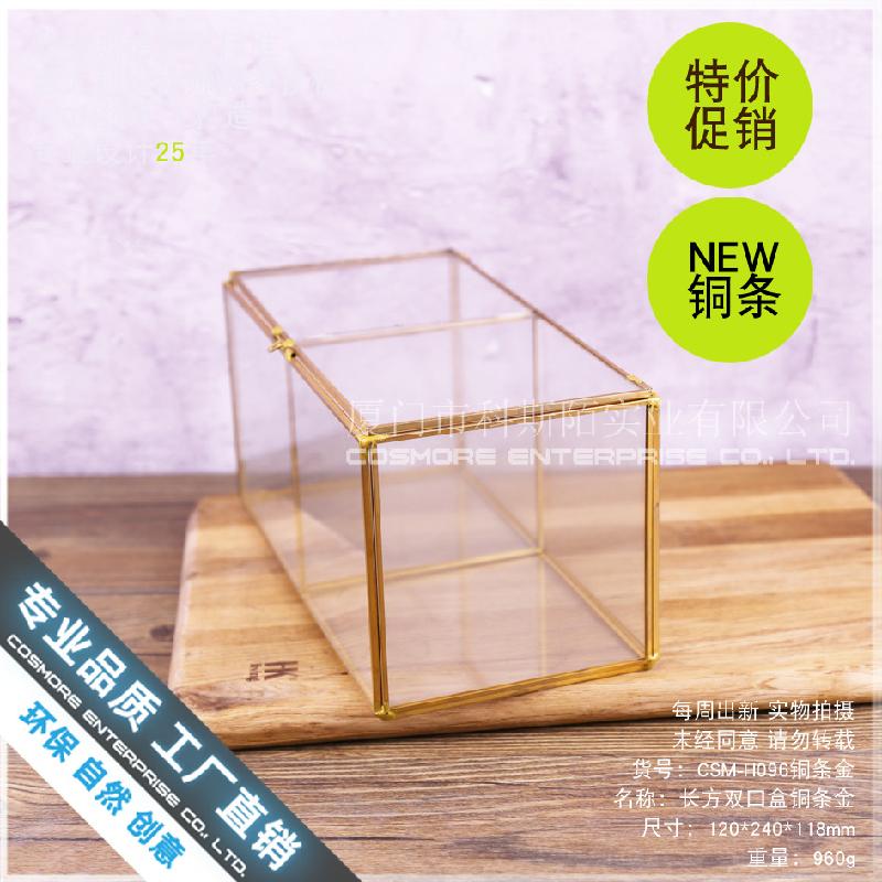 Chậu Đa Giác Hộp kính đôi viền đồng, hộp trang sức chống bụi (DG-161)
