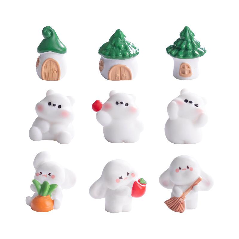 微景观创意劳动小兔子小熊房子园艺造景 DIY装饰品配件树脂小摆件