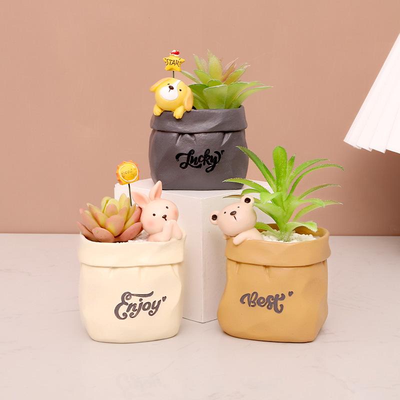 Chậu Cây Resin Chậu cây mọng nước hình túi giấy Bắc Âu, chậu resin mini, trang trí nhà và văn phòng (RG-38)