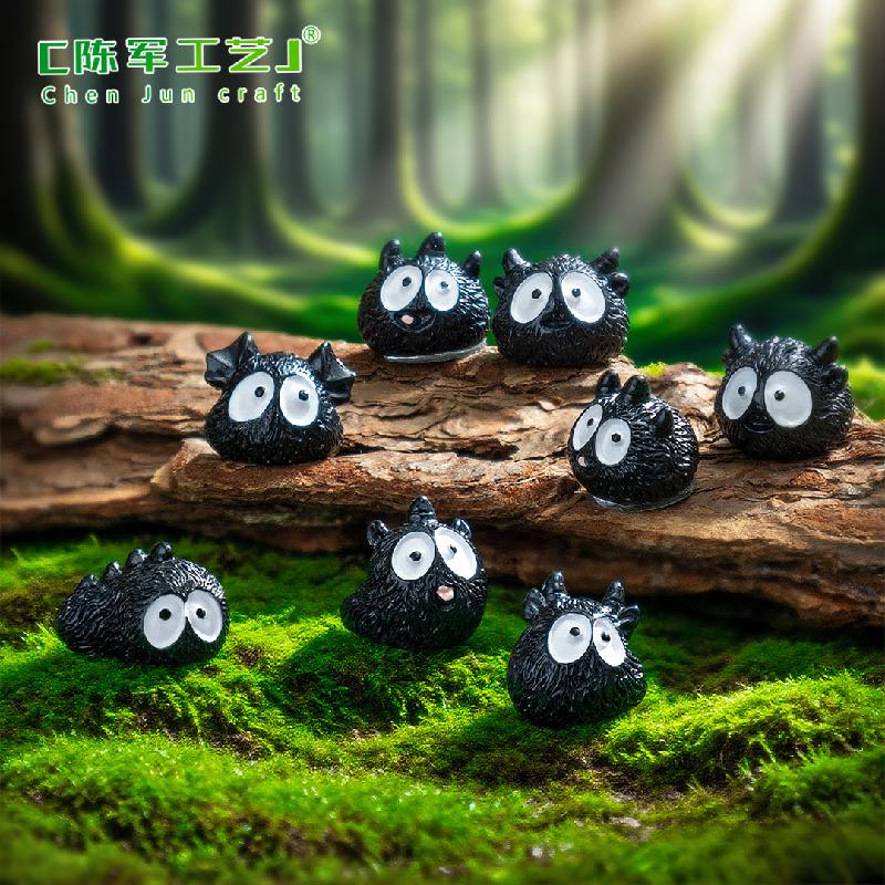 Phụ Kiện Tiểu Cảnh 跨境新品微景观创意黑色小怪兽萌粒 DIY装饰品配件迷你树脂小摆件