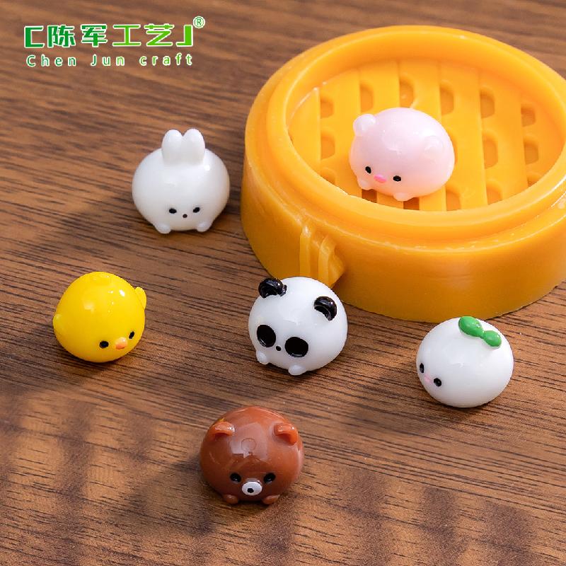 Phụ Kiện Tiểu Cảnh Tiểu cảnh gấu trúc và thỏ với xửng hấp, trang trí dễ thương (ZC-304)