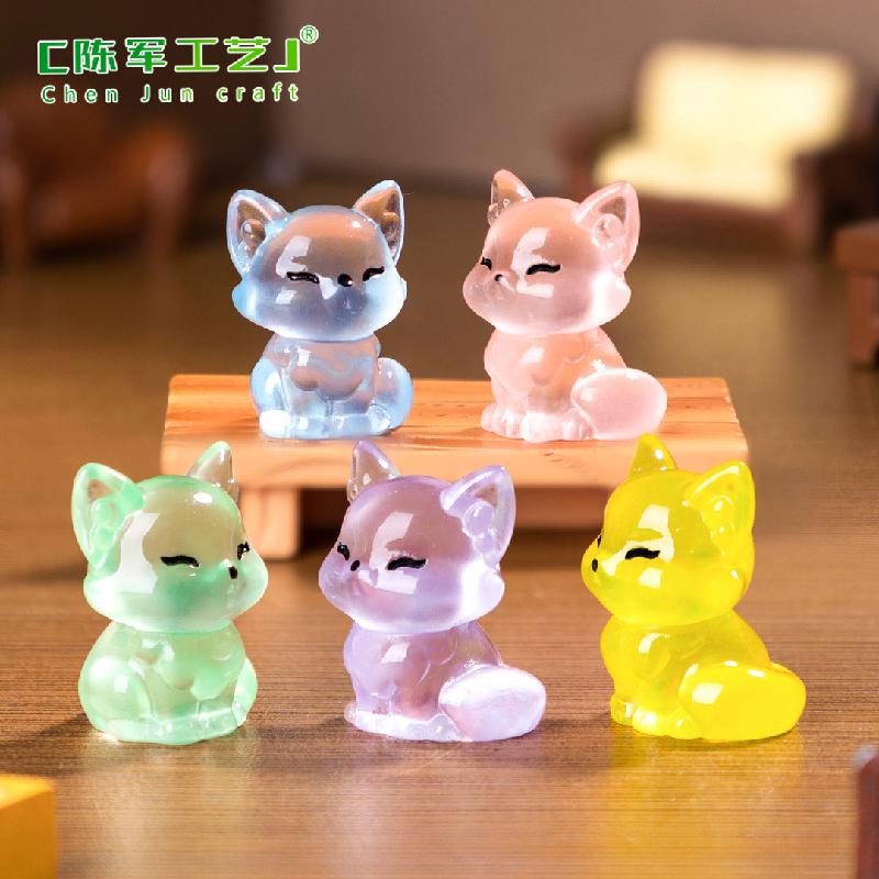 Phụ Kiện Tiểu Cảnh 微景观创意夜光小狐狸动物盲袋配件 DIY装饰品配件迷你树脂小摆件