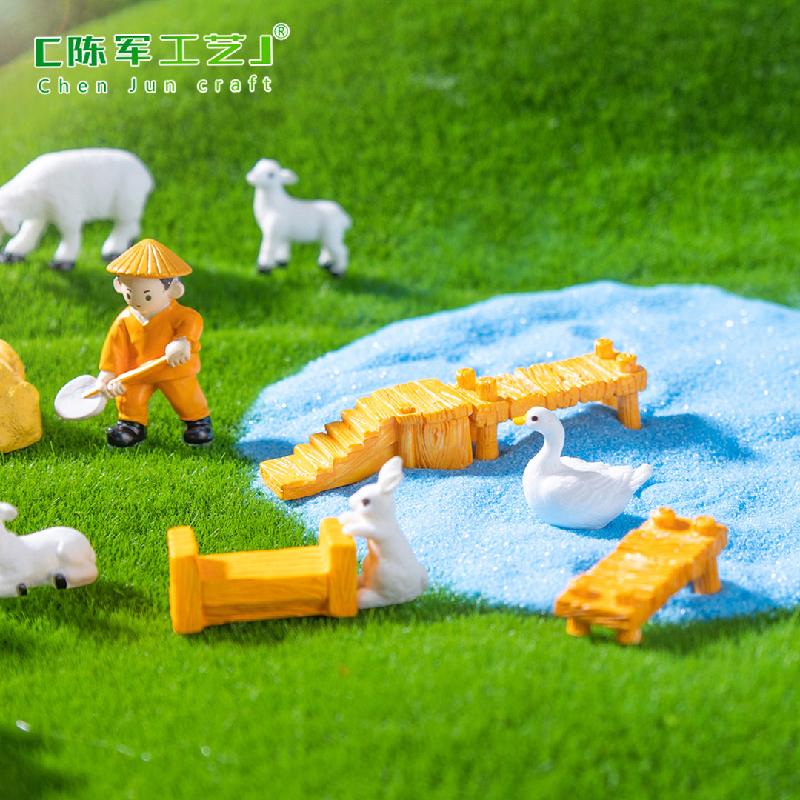 Phụ Kiện Tiểu Cảnh 微景观创意田园小牛小羊农夫农场造景 DIY装饰配件迷你微缩小摆件