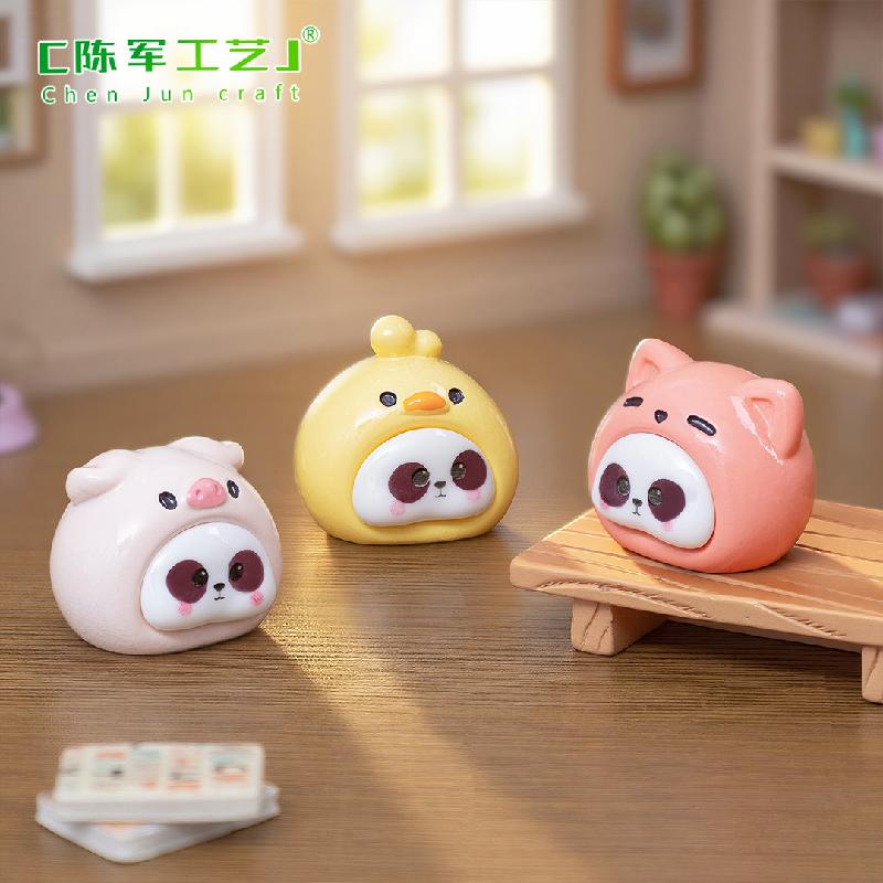 Phụ Kiện Tiểu Cảnh 微景观创意可爱熊猫头动物萌粒公仔 DIY装饰品配件迷你桌面小摆件
