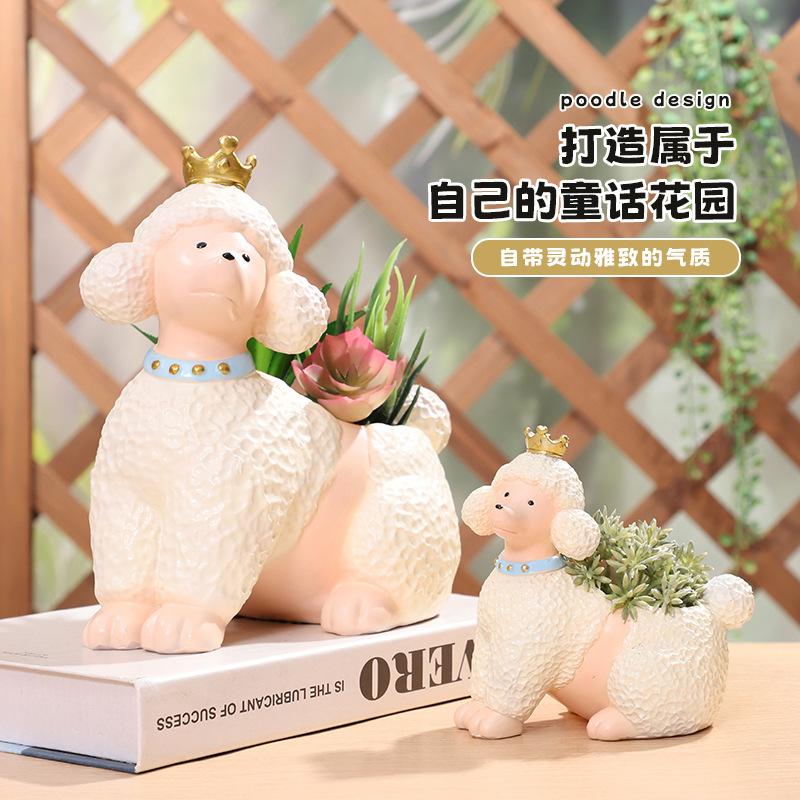 Chậu Cây Resin Chậu cây hình chó Poodle resin, chậu mọng nước mini, trang trí bàn, cửa sổ và sân vườn (RG-78)