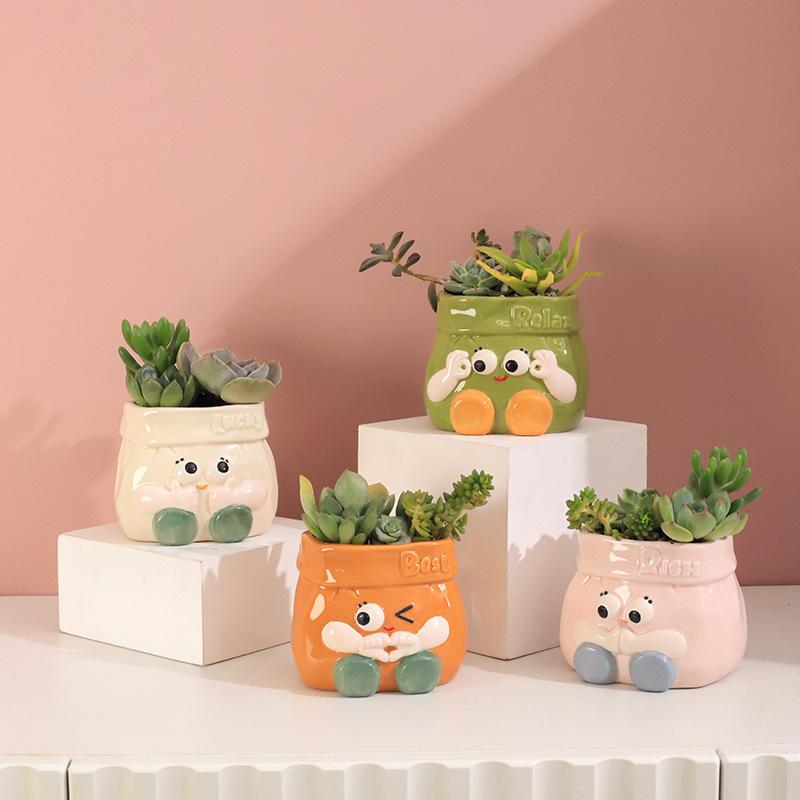 Chậu Cây Resin Chậu cây mọng nước bằng gốm hoạt hình, chậu mini để bàn, trang trí sân vườn và nhà (RG-135)