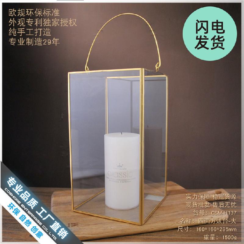 Chậu Đa Giác Đèn lồng kính vuông cổ điển, đèn nến decor (DG-117)
