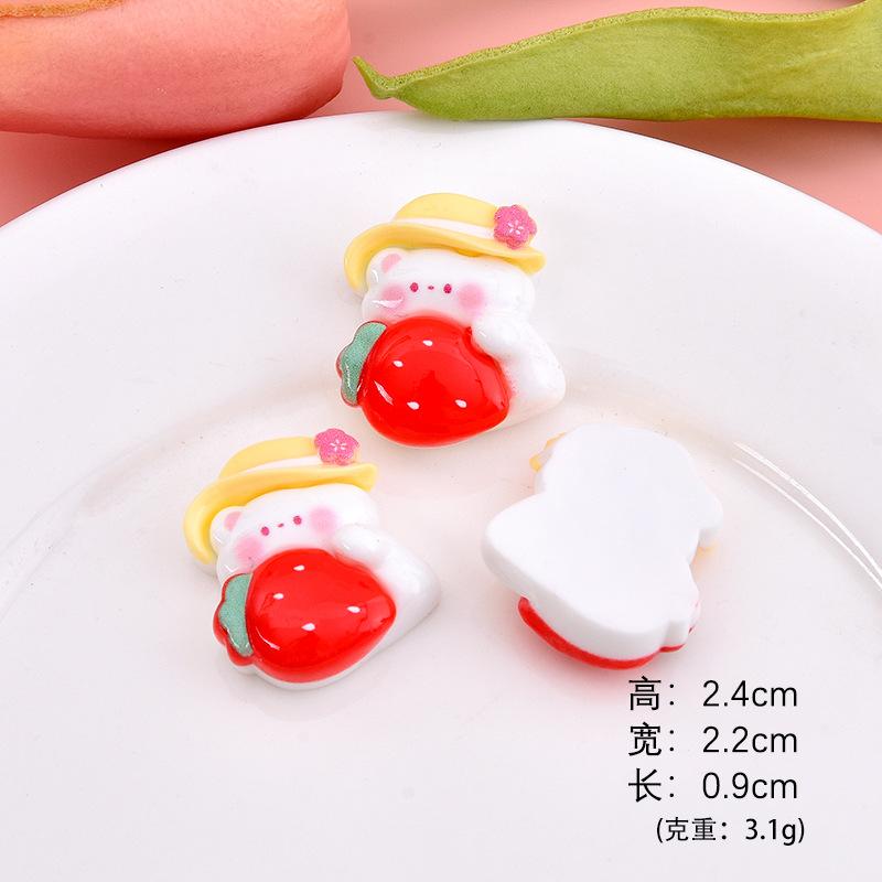 Gấu dâu hoa anh đào resin, phụ kiện DIY (NX-622)