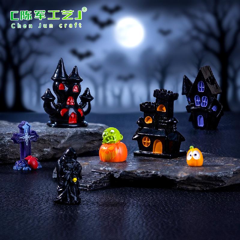 Phụ Kiện Tiểu Cảnh 跨境新品微景观创意城堡南瓜万圣节造景DIY装饰品配件迷你小摆件