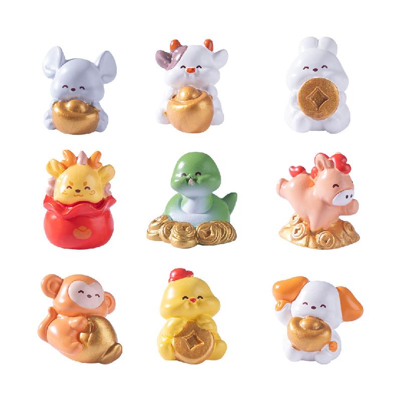 Tiểu cảnh 12 con giáp, đồng tiền vàng DIY, búp bê xe hơi, bàn tiểu cảnh mini (ZC-678)