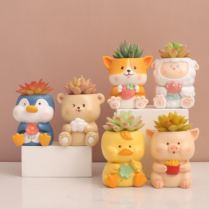 Chậu Cây Resin Chậu cây mọng nước hình động vật resin, chậu mini trang trí nhà, văn phòng, ban công và sân vườn (RG-86)