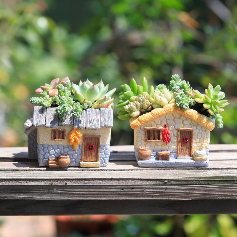 Chậu Cây Resin Chậu cây mọng nước resin phong cách vintage, chậu mini để bàn, tiểu cảnh cây xanh (RG-25)