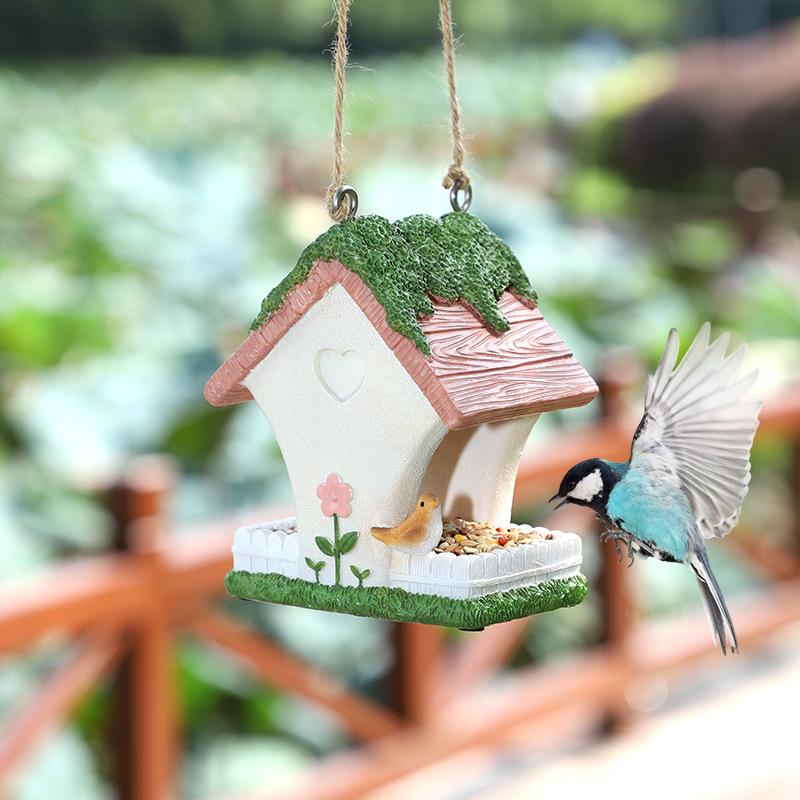 Chậu Cây Resin Máng ăn chim resin hình ngôi nhà, phụ kiện treo sân vườn, đồ trang trí và tiểu cảnh ngoài trời (RG-211)