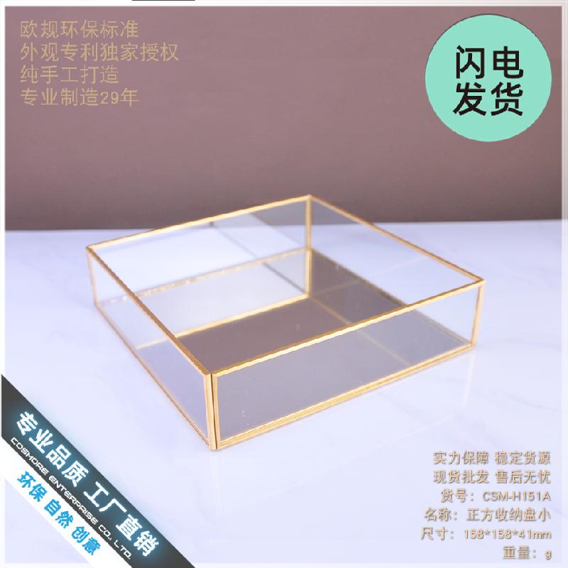 Chậu Đa Giác Khay kính viền đồng phong cách Bắc Âu (DG-93)