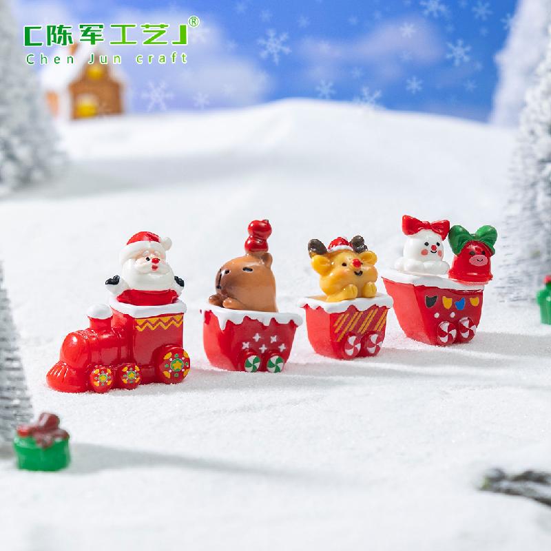 Phụ Kiện Tiểu Cảnh 跨境新品圣诞雪人小鹿萌粒雪地造景 DIY装饰品配件迷你桌面小摆件