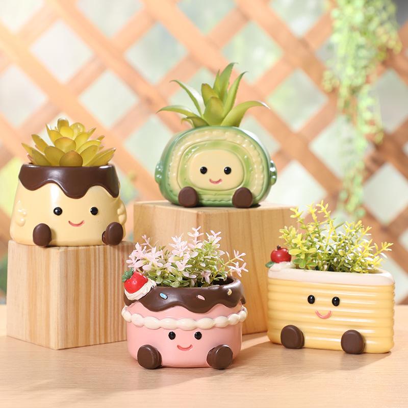 Chậu Cây Resin Chậu cây mọng nước hình bánh kem resin, chậu mini để bàn, trang trí cửa sổ sân vườn (RG-32)