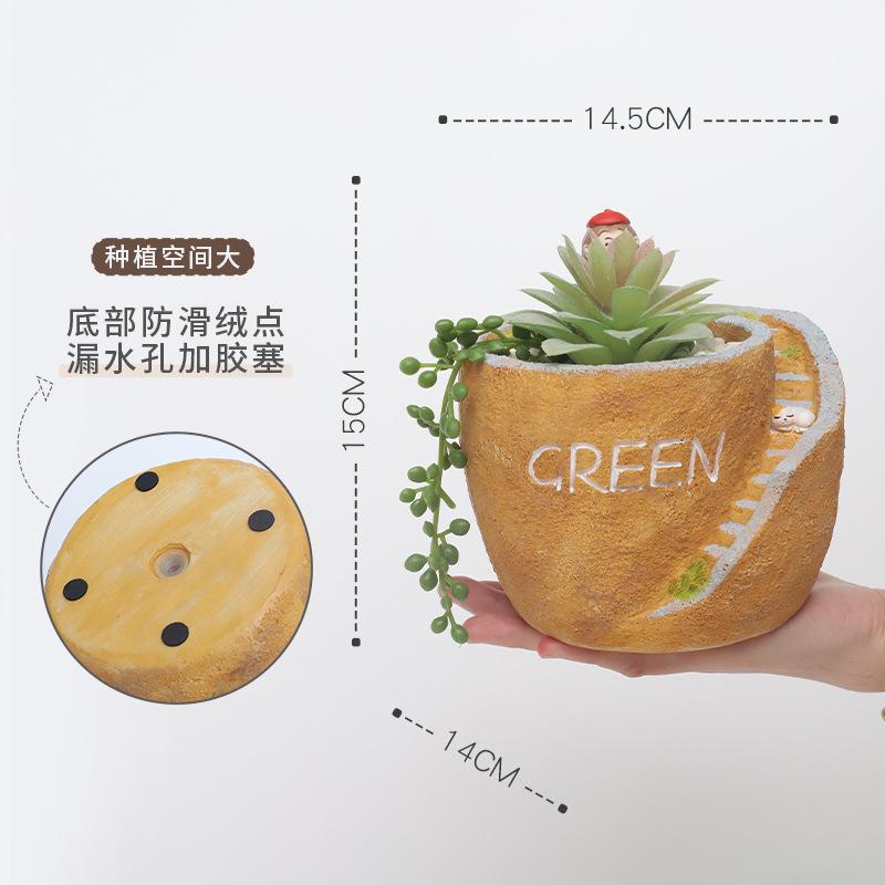 Chậu Cây Resin Chậu cây mọng nước resin phong cách đồng quê, chậu mini DIY trang trí bàn, ban công và sân vườn (RG-254)