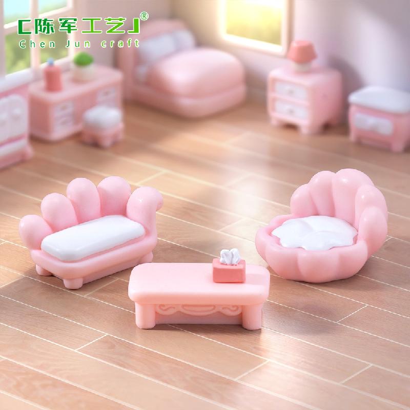 Phụ Kiện Tiểu Cảnh 微景观创意可爱粉色沙发衣柜家具娃娃屋 DIY装饰品配件微缩小摆件