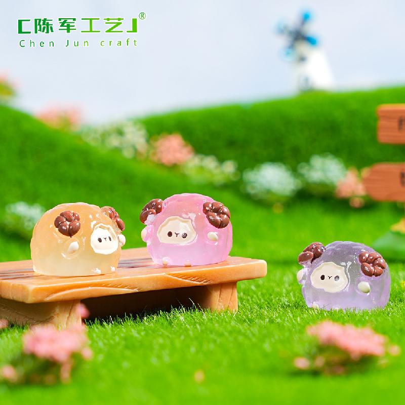 Phụ Kiện Tiểu Cảnh 跨境微景观创意夜光小绵羊园艺造景 DIY装饰品配件迷你桌面小摆件