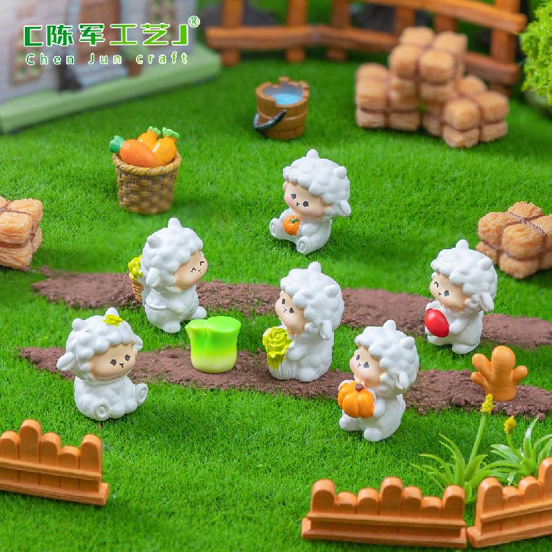 Phụ Kiện Tiểu Cảnh 微景观创意可爱秋收小羊园艺造景 DIY装饰配件迷你车载桌面小摆件