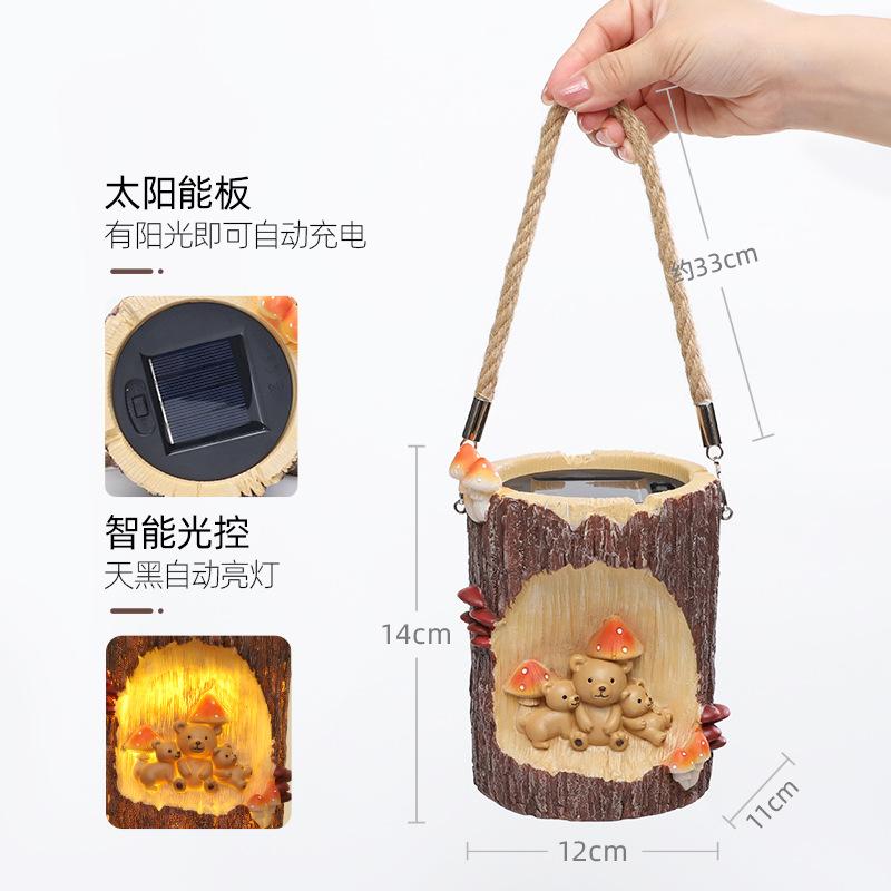 Chậu Cây Resin Đèn năng lượng mặt trời hình gốc cây và nhím, đèn sân vườn tiết kiệm điện, trang trí ban công (RG-240)