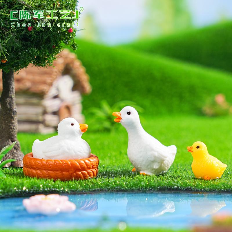 Phụ Kiện Tiểu Cảnh 苔藓微景观创意小鸭一家公仔园艺造景 DIY装饰配件迷你树脂小摆件