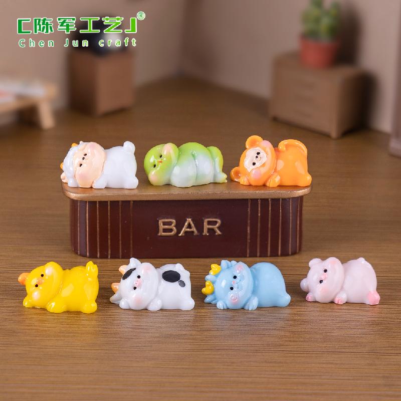 Phụ Kiện Tiểu Cảnh 微景观创意十二生肖排排趴萌粒 DIY装饰品配件迷你车载桌面小摆件
