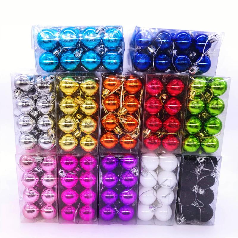 Trang Trí Noel Đồ trang trí Giáng Sinh: bóng thủy tinh điện phân 3CM, bóng bóng mờ và bóng màu sắc, đóng gói 24 cái.