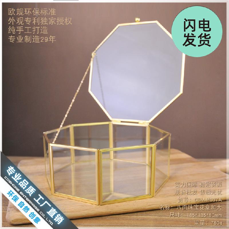 Chậu Đa Giác Hộp hoa bất tử kính, hộp trang sức viền đồng (DG-162)