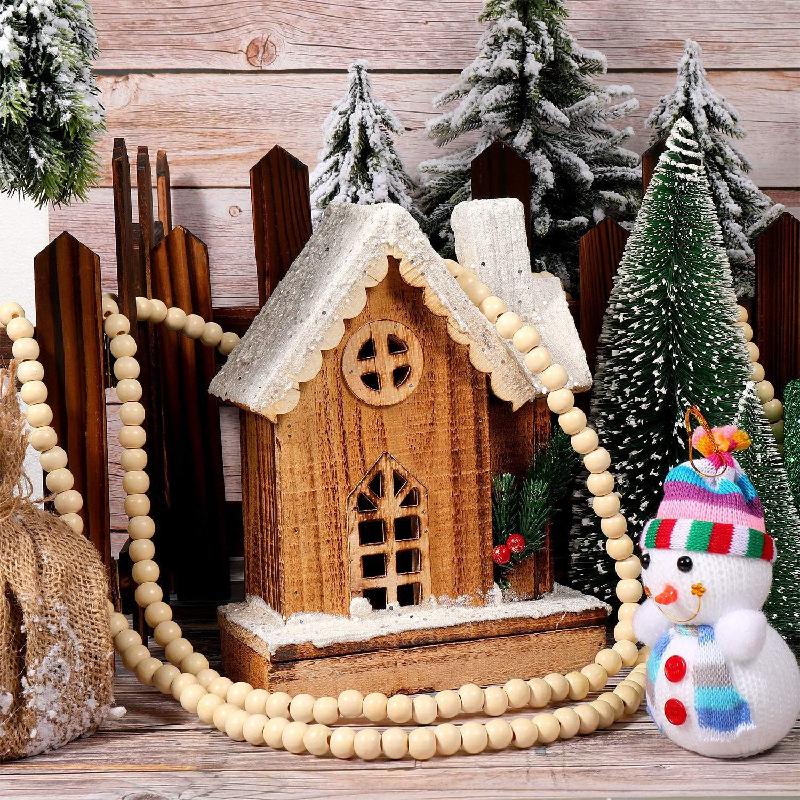 Trang Trí Noel Chuỗi hạt gỗ 16 feet phong cách nông trại, vòng hoa treo tường, trang trí cây thông Noel cổ điển ấm cúng