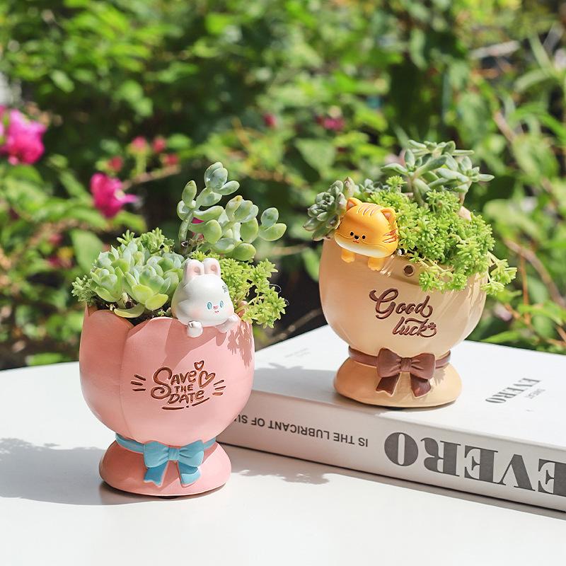 Chậu Cây Resin Chậu cây mọng nước mặt cười hoạt hình resin, chậu mini trang trí cửa sổ, nhà và tiểu cảnh (RG-191)