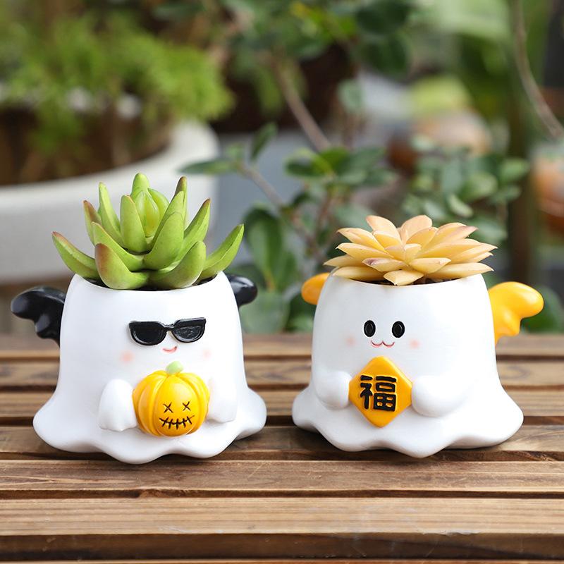 Chậu Cây Resin Chậu cây mọng nước hình ma Halloween, chậu mini trang trí bàn, sân vườn và tiểu cảnh (RG-134)