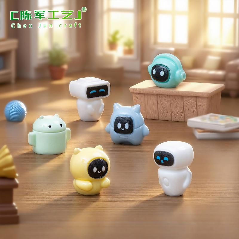 Phụ Kiện Tiểu Cảnh 跨境新品微景观创意迷你小机器人萌粒公仔 DIY装饰配件树脂小摆件