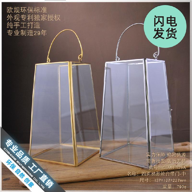 Chậu Đa Giác Nhà kính hình thang viền đồng, đèn nến cưới (DG-119)