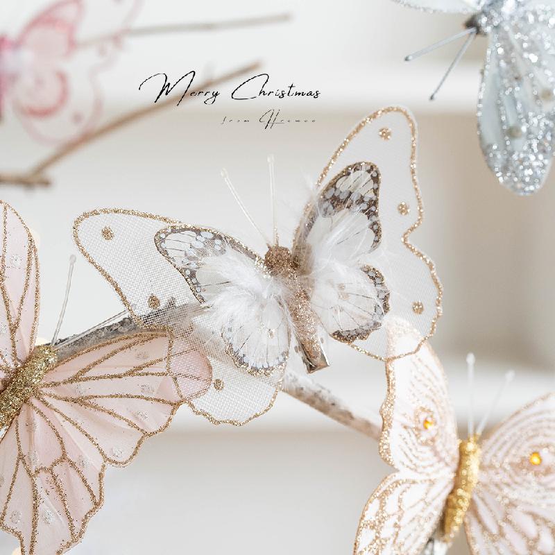 Trang Trí Noel Móc treo trang trí Giáng Sinh lưới ren giả bướm cao cấp, decor cây thông Noel tinh tế, phụ kiện trang trí Noel