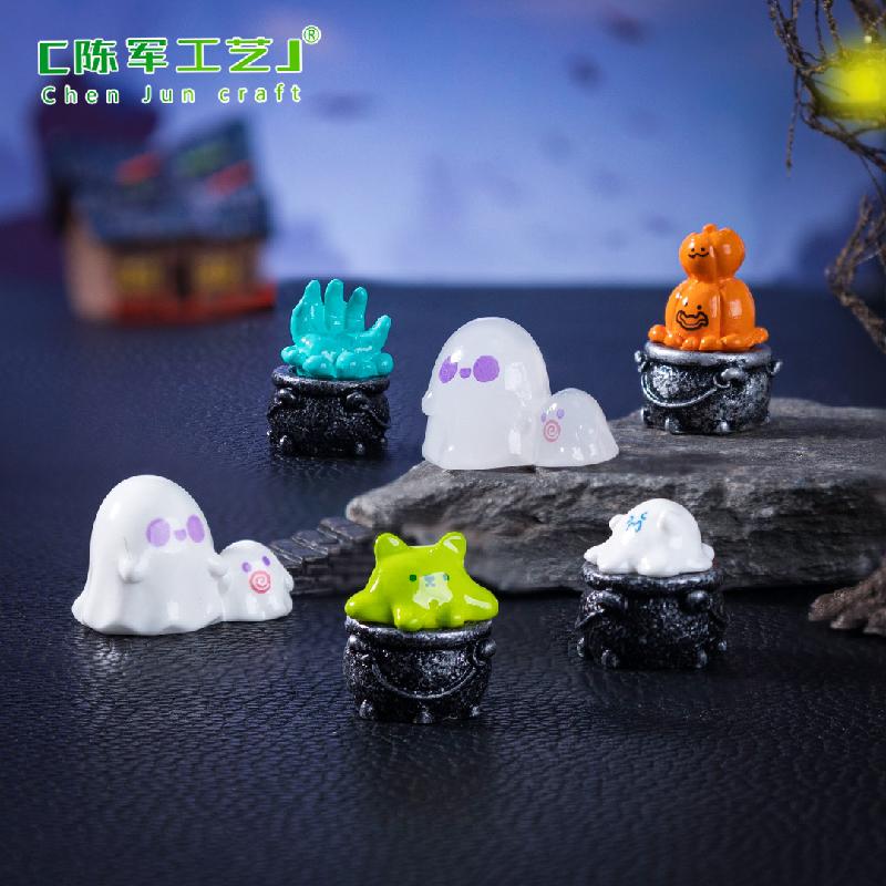 Phụ Kiện Tiểu Cảnh 跨境外贸微景观创意女巫坩埚万圣节造景 DIY装饰品配件迷你小摆件