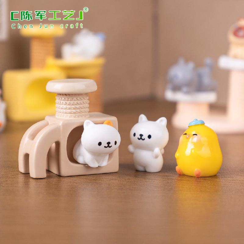 Phụ Kiện Tiểu Cảnh 微景观创意可爱猫爬架小猫公仔娃娃屋 DIY装饰配件迷你桌面小摆件